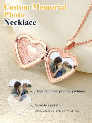 U7 Women Locket Necklace, Heart Photo Lockets Hold Picture, Gift Box Packed | Gold/Silver/Rose Locket Charm, Custom Picture and Engravement Heart Pendant, 20" Chain, Personalized Gift for Mom Wife Friend - color: 01# Rose Gold Heart