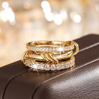 Gold Stackable Rings for Women Non Tarnish, Dainty Stackable 18k Gold Plated CZ Cubic Zirconia Rings, Gold Knuckle Women Rings Set - color: G, size: 5