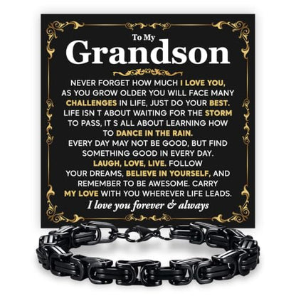 Grandson Gifts from Grandma Grandpa, Black Stainless Steel Bracelet with Meaningful Message Card, Birthday Gift for Grandson, Graduation Christmas Gift, Inspirational Keepsake Jewelry for Men - color: Grandson #5