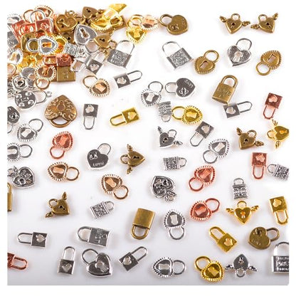 stino 100 Gram Metal Charms for Jewelry Making, Silver & Gold Plated, Bulk Pack for Bracelets, Necklaces, Crafts - color: Heart Lock Mixed Color