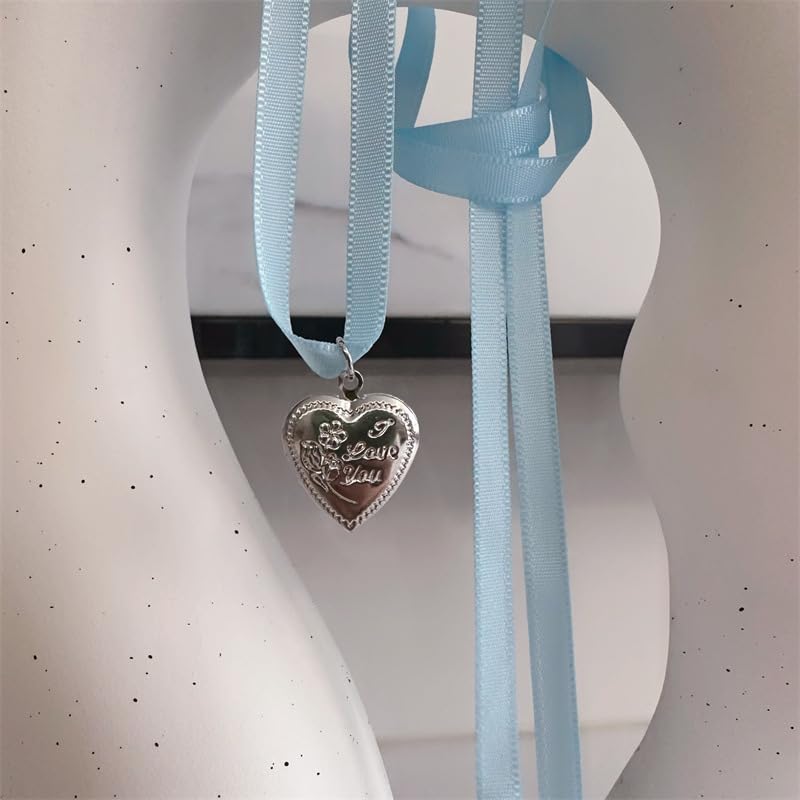 Pearl Ribbon Bow Choker Necklaces Y2k Coquette Necklace for Women - color: Blue
