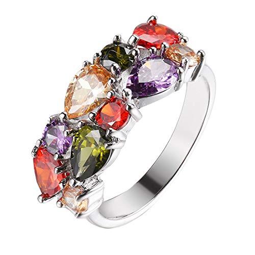 Hermosa Women's Band Rings, Women Sterling Silver Multi Gemstone Statement Open Rings with Amethyst Garnet Ruby Blue Sapphire