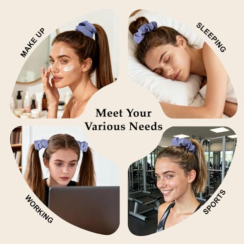 Satin Scrunchies for Women – 8PCS Blue Silk Hair Ties – No Crease, Frizz-Free, Gentle Elastic Hair Bands for Thick & Thin Hair, Soft & Stylish Hair Accessories Gifts - color: Large-Blue