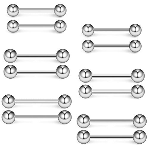 16G 14G Surgical Steel Shiny Ball Nipple Tongue Shield Ring Barbell Body Piercing Jewelry Retainer 12-16mm 12PCS - style: 12PCS - 14G Silver