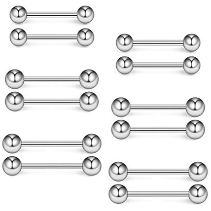 16G 14G Surgical Steel Shiny Ball Nipple Tongue Shield Ring Barbell Body Piercing Jewelry Retainer 12-16mm 12PCS - style: 12PCS - 14G Silver