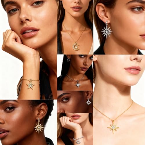 stino Jewelry Celestial Charms Set, Moon Star Sun Pendants | 48/56 Pcs, Silver & Gold Plated, DIY Jewelry Making Accessories - style: Rhinestone