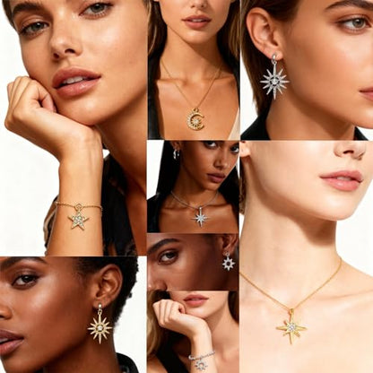 stino Jewelry Celestial Charms Set, Moon Star Sun Pendants | 48/56 Pcs, Silver & Gold Plated, DIY Jewelry Making Accessories - style: Rhinestone