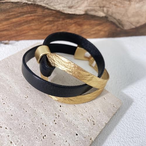 Bracelets for Women Leather Bracelet Multi-Layer Rope Wrap Bangle 14k Gold Plated Cirle Hollow Tube Boho Cuff Bangle Bracelets for Women Gift - style: Loop-Double Wrap(gold)
