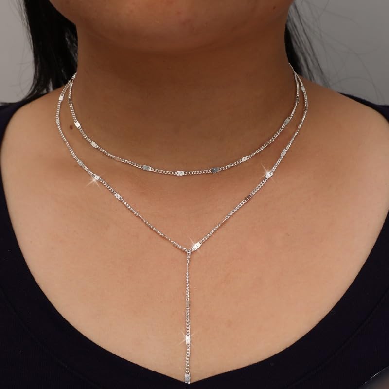 1PC Bohemian Y-shaped Long Necklace Women Fashion Layering Vacation Leisure Beach Necklace Party Jewelry Accessory - color: Silver