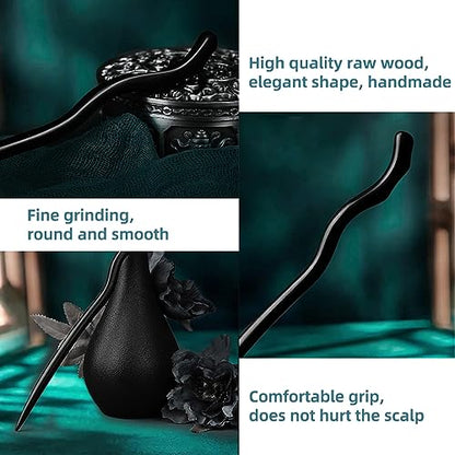Hair Sticks for Buns 9.0" Ebony Hair Chopsticks for Women Long Hair Simply Wooden Hair Pin sticks (1-Ebony 9") - color: 1-Ebony 9"