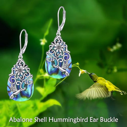 POPLYKE Dragonfly Butterfly Hummingbird Sunflower Earrings 925 Sterling Silver Abalone Shell Moonstone Leverback Earrings Jewelry - style: Hummingbird