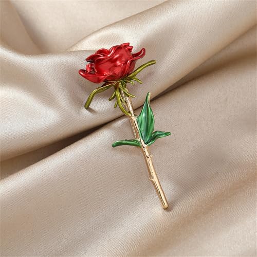 Red Rose Flower Brooches Pins for Women Men Elegant Crystal Flower Lapel Pin Retro Suit Hat Dress Accessories Wedding Valentine's Day Jewelry Gift - style: Red