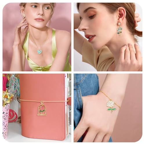 20Pcs Alloy Enamel Rose Charms Golden Plated 3D French Style Oil Painting Pendants Vinatge Floral Charms for Bracelet Necklace Earring - color: Golden Plated, 5 Styles