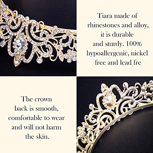 COCIDE Gold Tiara Crystal Crowns Rhinestone Crown Bride Bridal Wedding Birthday Party for Women - color: TC Gold+Clear