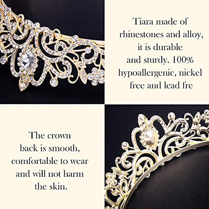COCIDE Gold Tiara Crystal Crowns Rhinestone Crown Bride Bridal Wedding Birthday Party for Women - color: TC Gold+Clear