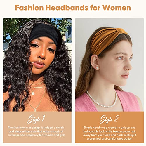 Yeshan Wide Headbands for Women Non Slip Turban Headband, Boho Elastic Headband Sweat Bands Yoga Hair Bands for Women's Hair，Pack of 8 - color: No12(solid colors 8 pcs)