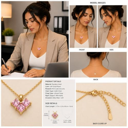 Rich London 18K Rose Gold Plated 2-in-1 Clover Heart Pendant Necklace for Women | Elegant Crystal Charm Jewellery - color: 3 Stone