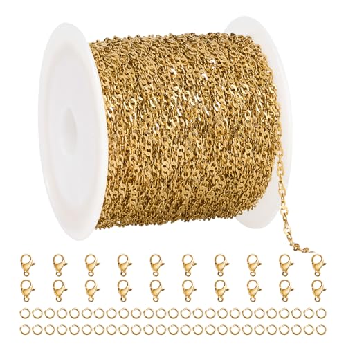 UMAOKANG 10 Meters Gold Plated Jewelry Making Chain Stainless Steel Singapore Chains Bulk on Spool Thin Chain Link - color: Singapore Gold