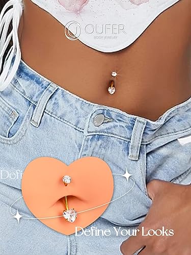 OUFER Titanium Belly Button Rings, Gold Belly Button Piercing, Heart Internal Thread Navel Piercing Jewelry, Long Belly Rings for Women - color: Black