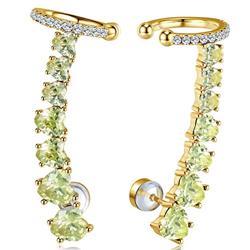 925 Sterling Silver Post Stud Earrings for Women Cartilage Ear Cuffs Hoop Climber 7 Multcolors Cubic Zirconia CZ Hypoallergenic Piercing Gifts For Her - color: Peridot Gold