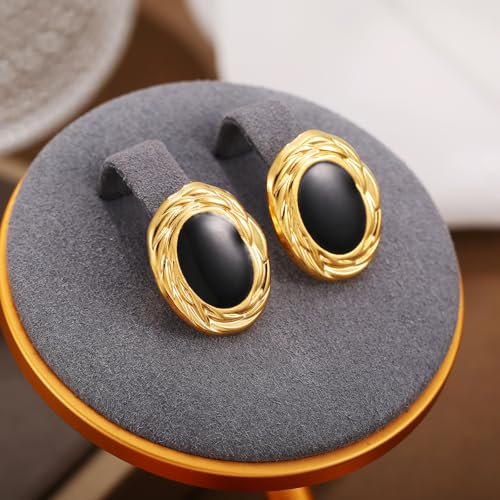 RAUCHBE Big Chunky Gold Earrings for Women Vintage Black Oval Earring Onyx Statement Earrings Trendy Jewelry - style: C