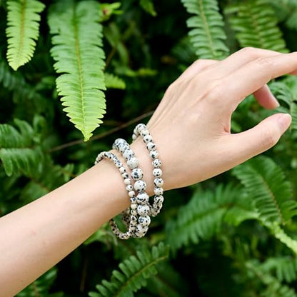 Bivei 8mm Beaded Bracelets for Women Handmade Semi Precious Natural Stone Stretch Elastic Jewelry Yoga Protection Gifts - color: Dalmatian Jasper- Grounding & Joy, size: Medium 6.8-7.3 inch
