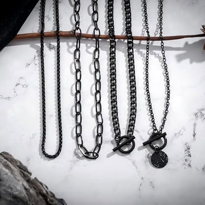 4 Pcs Black Necklace,Star Necklace Layered Necklaces for Women Goth Emo Jewelry Gothic Necklaces for Women - color: black coin