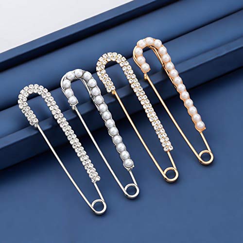 MYOPSARK 4 Pieces Sweater Shawl Clips Faux Pearl Brooch Pins Shirts Dresses Cardigan Collar Clip Safety Pin For Women