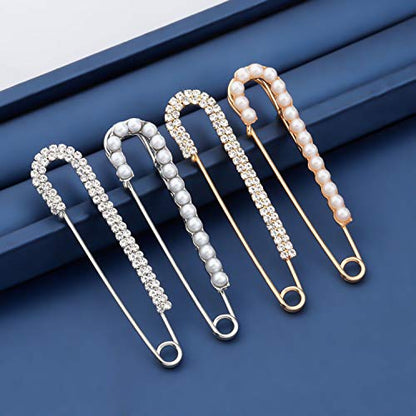 MYOPSARK 4 Pieces Sweater Shawl Clips Faux Pearl Brooch Pins Shirts Dresses Cardigan Collar Clip Safety Pin For Women