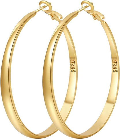 925 Sterling Silver Hoop Earrings Hypoallergenic Large Thin Hoops Earring | Lightweight Big Silver Hoops Hypoallergenic Large Hoop Earring for Women Sensitive Ears Oversize Hoops 30/40/50/60/70mm - color: 60mm Gold