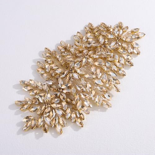 Bridal Rhinestone Hair Comb Large Rhienstone Wedding Headpiece Handmade Crystal Hair Comb for Bride Wedding Hair Accessories for Women (champagne) - color: champagne