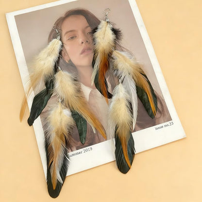 Boho Colorful Feather Dangle Earrings Handmade Beads Taseel Fashion Earrings for Women - color: Taseel B