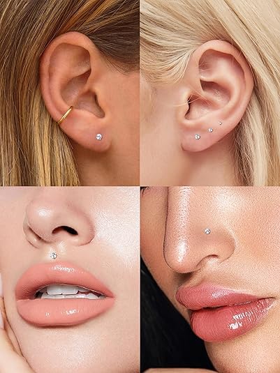 Oveta Threadless Push in Lip Rings 16G/18G/20G Labret Jewelry CZ Lip Studs Stainless Steel Cartilage Earrings for Women Monroe Medusa Piercing Jewelry 6/7/8/10/12mm Bar Length - color: Silver, size: 16G*6/8/10/12mm bar