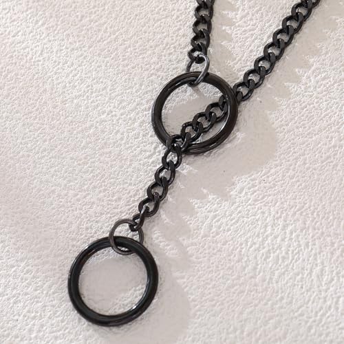 Slip Chain Choker for Women Handmade Black Stainless Steel Cuban Chain Chunky Moon Bat Raven Skull Pendant Gothic Punk Rock Collar Adjustable Lariat Y Necklace for Men - style: Black O-ring