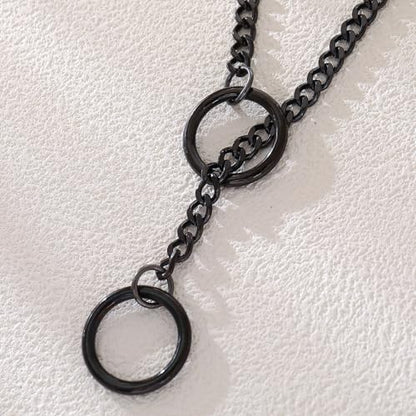 Slip Chain Choker for Women Handmade Black Stainless Steel Cuban Chain Chunky Moon Bat Raven Skull Pendant Gothic Punk Rock Collar Adjustable Lariat Y Necklace for Men - style: Black O-ring