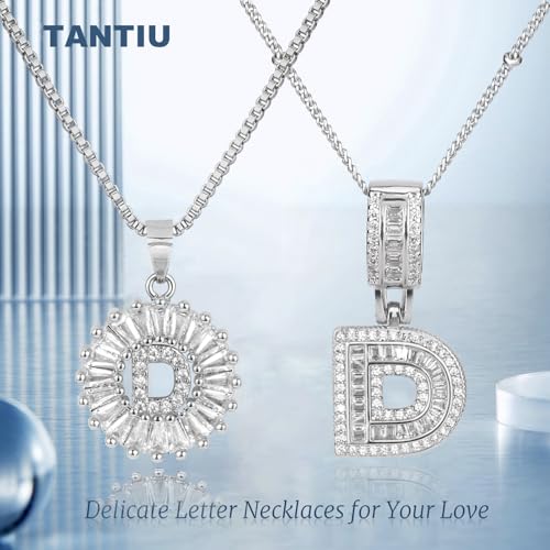 14K Gold Plated Alphabet Necklace Cubic Zirconia Letter Pendant, Personalized Name Jewelry Gift for Women, Customizable A-Z, Birthday/Mothers Day Gifts for Womens - color: White Gold, style: Style-D