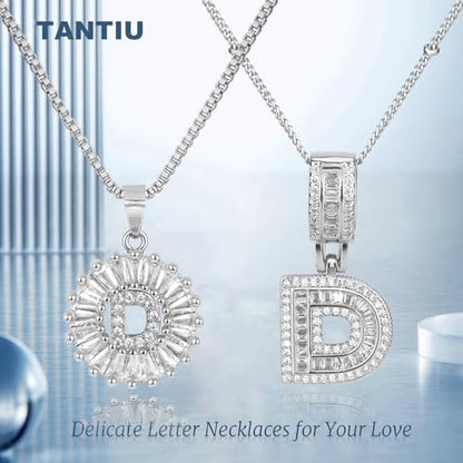 14K Gold Plated Alphabet Necklace Cubic Zirconia Letter Pendant, Personalized Name Jewelry Gift for Women, Customizable A-Z, Birthday/Mothers Day Gifts for Womens - color: White Gold, style: Style-D