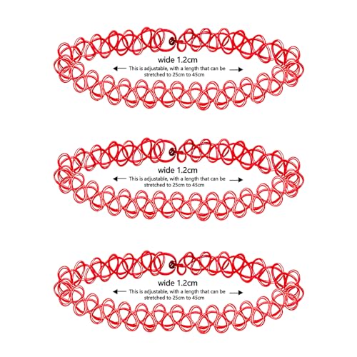3PCS Black Tattoo Choker Necklace Rainbow Tattoo Chokers Gothic 90s Choker Necklace Purple Tattoo Choker and Pink Chokers 2000s Y2K Multicolour Collar Adjustable Stretchy Elastic Necklace Jewelry Gift for Women - color: 3PCS Red