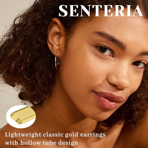Senteria 2mm Thin 925 Sterling Silver Hoop Earrings for Women Hypoallergenic - color: gold 20mm