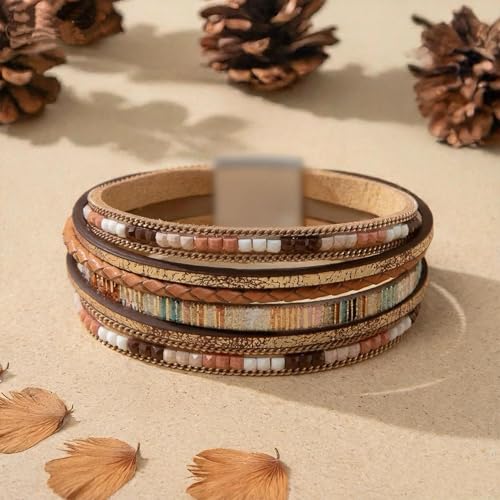 Western Jewelry Sets for Women Boho Jewelry, Layer Bohemian Necklace Earrings Bracelet, Cowgirl Accessory Rodeo Summer Beach - color: Brown