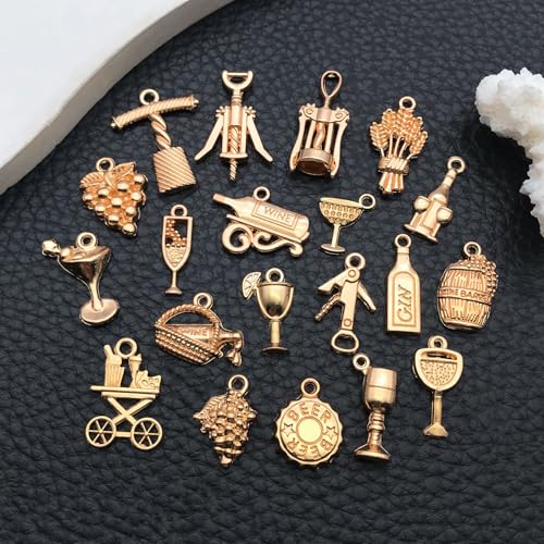 WOCRAFT 60pcs KC Gold Wine Charms Bracelet Charms for Jewelry Making Sets DIY Necklace Bracelet Keychain Crafting Charms Kit Craft Supplies (SN872) - color: KC Gold, size: Wine Charms