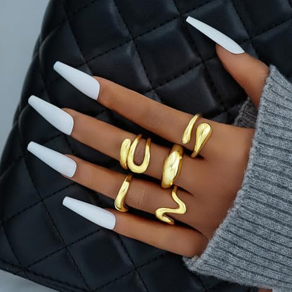 17 MILE Chunky Gold Stackable Rings for Women Non Tarnish, 18K Gold-Plated Statement Open Stacking Rings, Knuckle Band Ring Set - color: Gold 5 Pcs