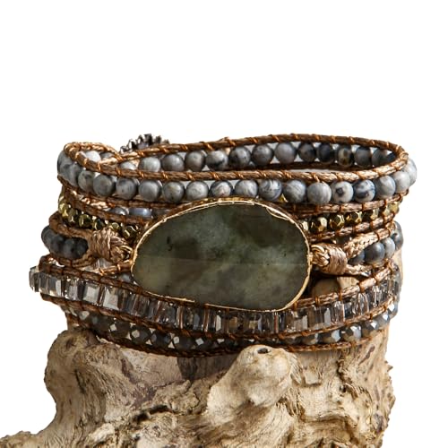 Women Wrap Bracelets Boho Natural Stone Jasper Turquoises Strand Bracelet Jewelry Collection - color: Gray #2