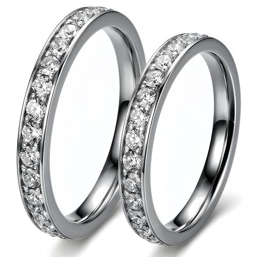 2-Pack 14K Gold Plated Stackable Rings for Oura Ring Gen 4 & Gen 3, Cubic Zirconia Simulated Diamond Stack Rings for Women - color: Silver