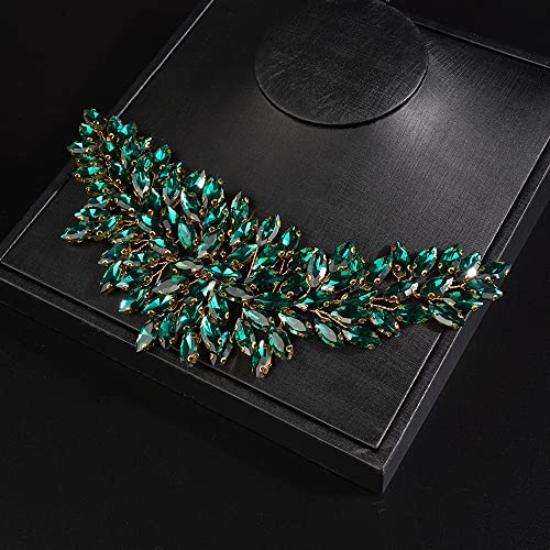 JWICOS Bridal Headband Crystal Wedding Hair Vine Wedding Headpieces for Bride Hair Accessories for Women and Girls (Dark Green) - color: Dark Green