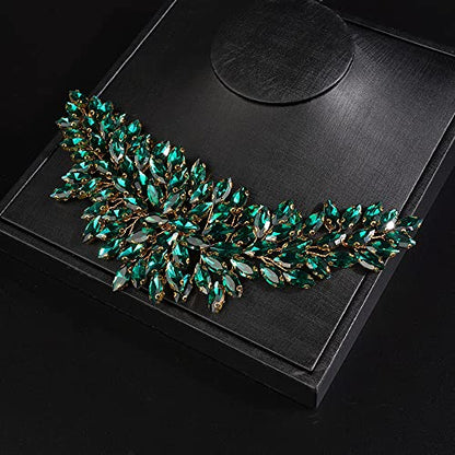 JWICOS Bridal Headband Crystal Wedding Hair Vine Wedding Headpieces for Bride Hair Accessories for Women and Girls (Dark Green) - color: Dark Green