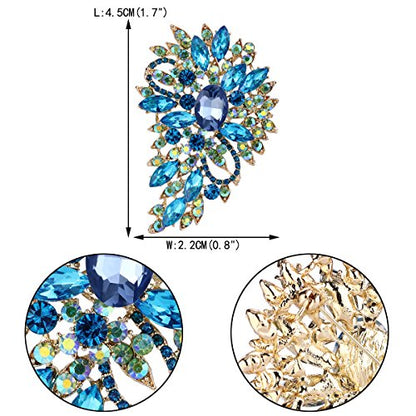 EVER FAITH Women's Austrian Crystal Wedding Flower Leaf Bouquet Brooch - color: Light Blue w/ Green AB