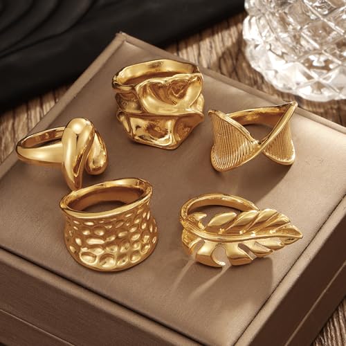 31 Pcs Chunky Gold Rings Fashion Stackable Rings for Women Statement Womens Rings Set Knuckle Band Ring Jewelry Gifts - style: Golden 18 pcs