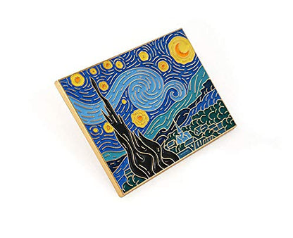 Pinsanity Van Gogh Starry Night Painting Enamel Lapel Pin,Multi,1.75 inch