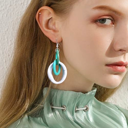 Bohemian Simplicity Acrylic Geometry Oval Circle Dangle Drop Earrings Lightweight Resin Chain Hook Earrings For Women - color: Blue White